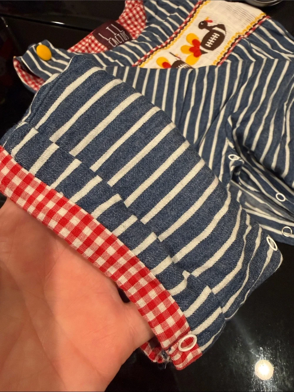 Lil Cactus Navy White Striped overalls Turkey Football Fall Smocking